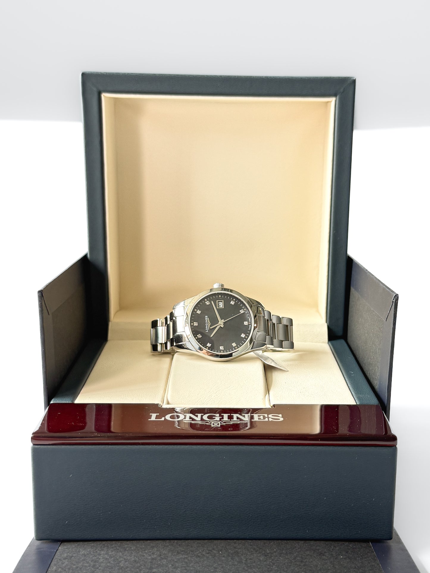Longines Conquest Mother of Pearl 34mm – Timeless Elegance with a Touch of Sparkle