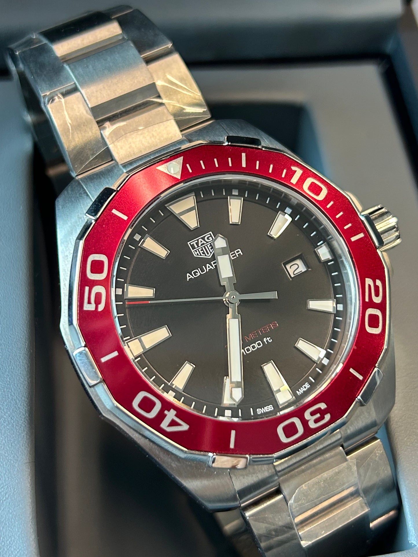 Tag Heuer Aquaracer Quartz Date (Red Bezel) - Grey Market