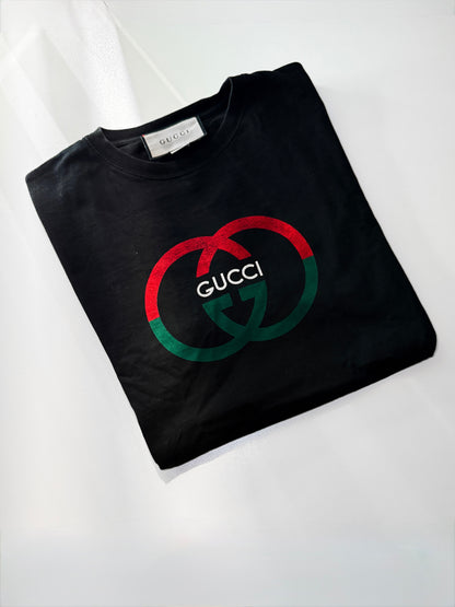 Gucci Black Logo Print Cotton Tshirt - Model: 71758XJF68-1152-S - Grey Market